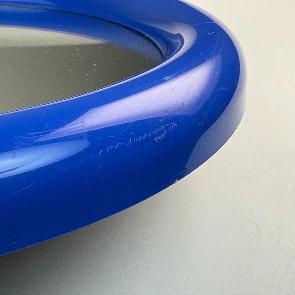 Vintage 12.25” Circle Blue Plastic Wall Mirror Space Age 80s 90s Post Modern